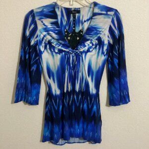 NWOT SKY Celeb Style 3/4 Sleeve Tunic Top w Leather Accent Women's Size XS